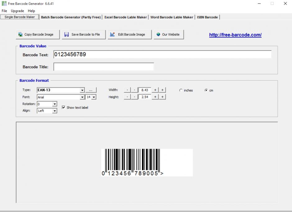 Barcode Generator main screen