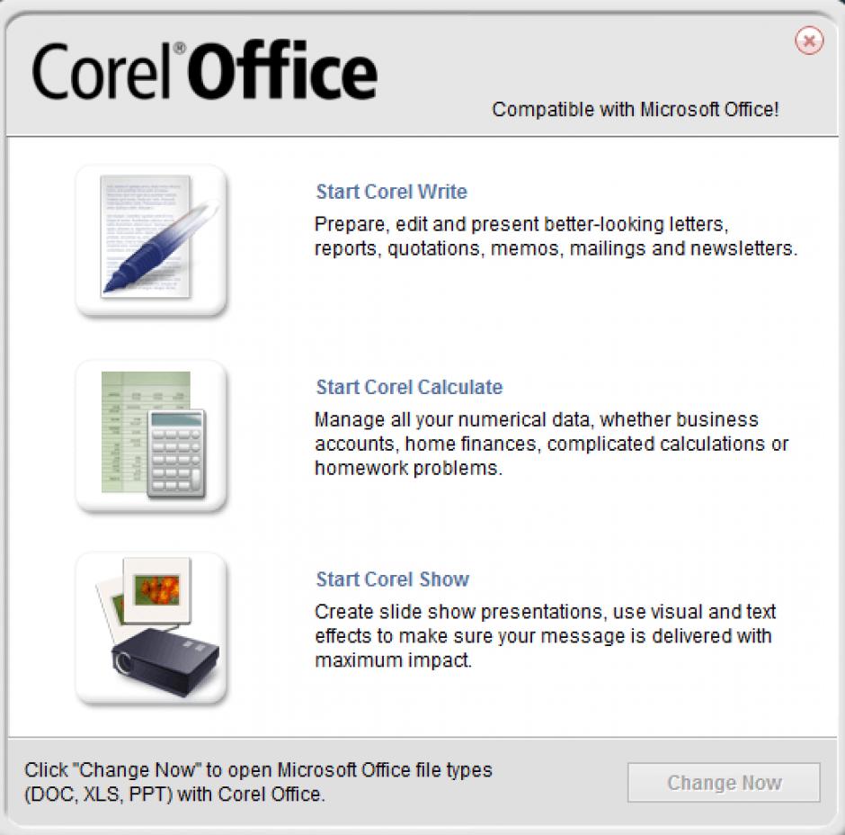Corel Home Office main screen
