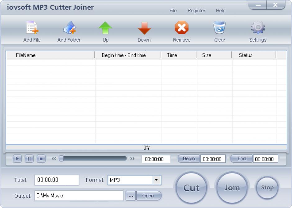 iovsoft MP3 Cutter Joiner main screen