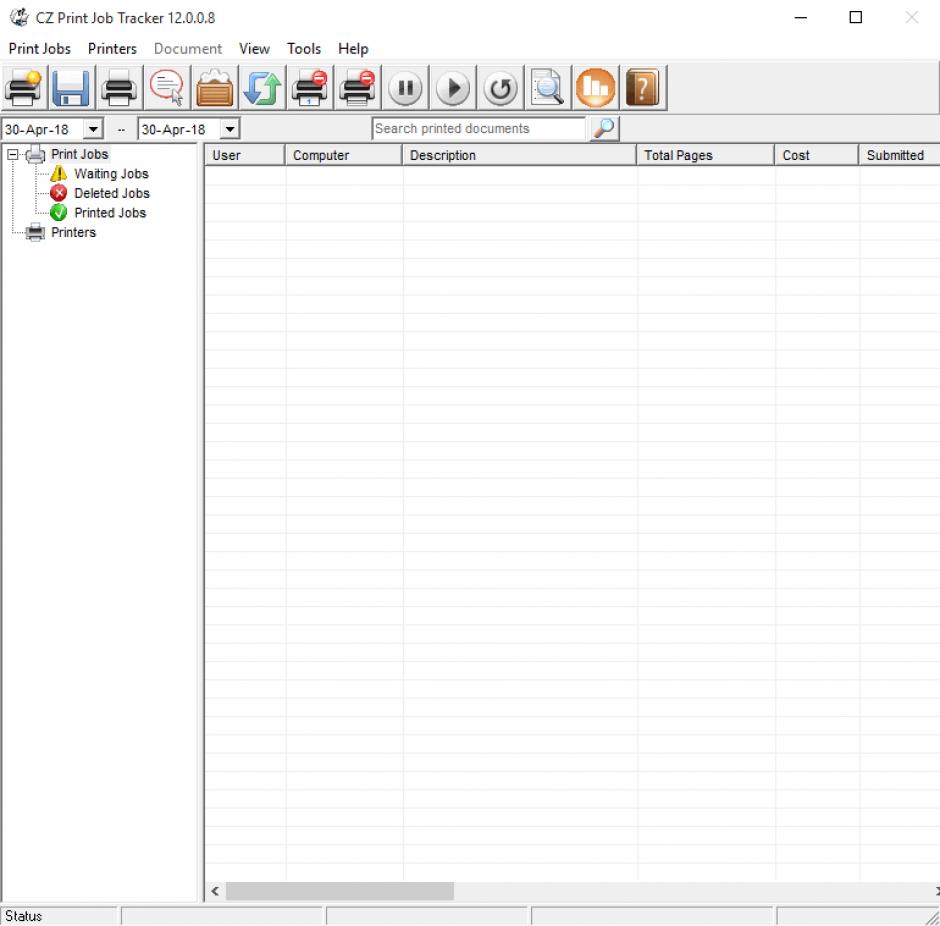 CZ Print Job Tracker main screen