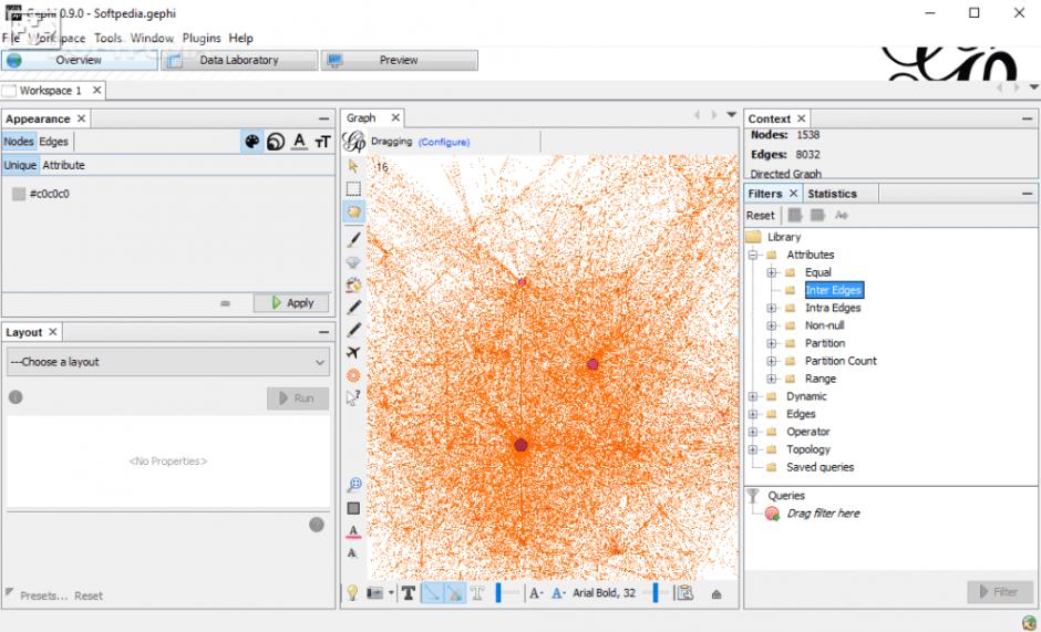 Gephi main screen