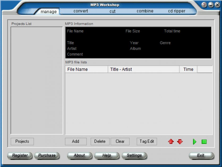 MP3 Workshop main screen