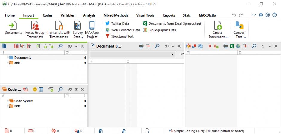 MAXQDA 2018 main screen