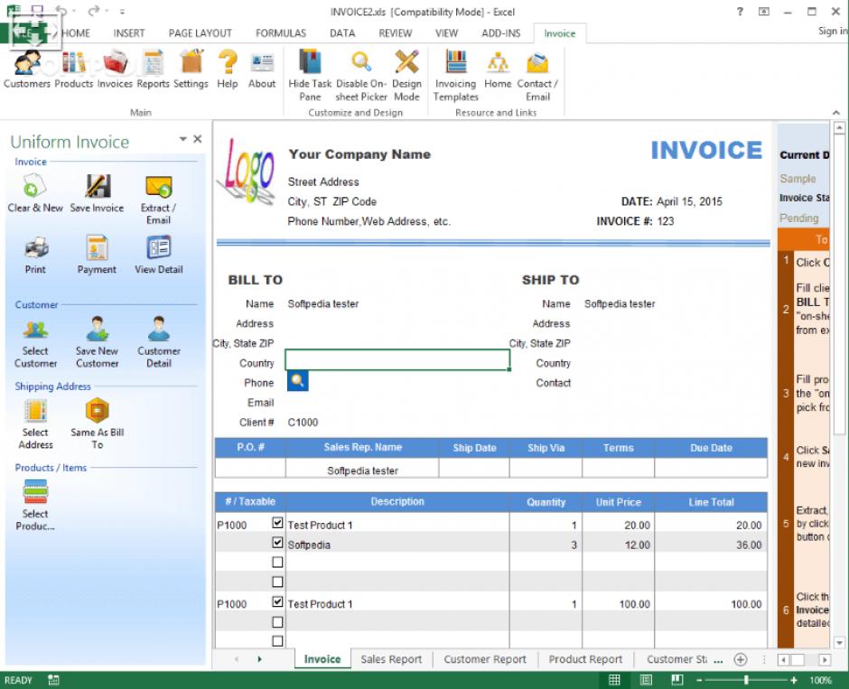 Uniform Invoice Software main screen