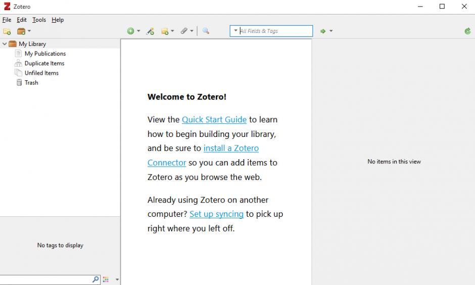 Zotero main screen