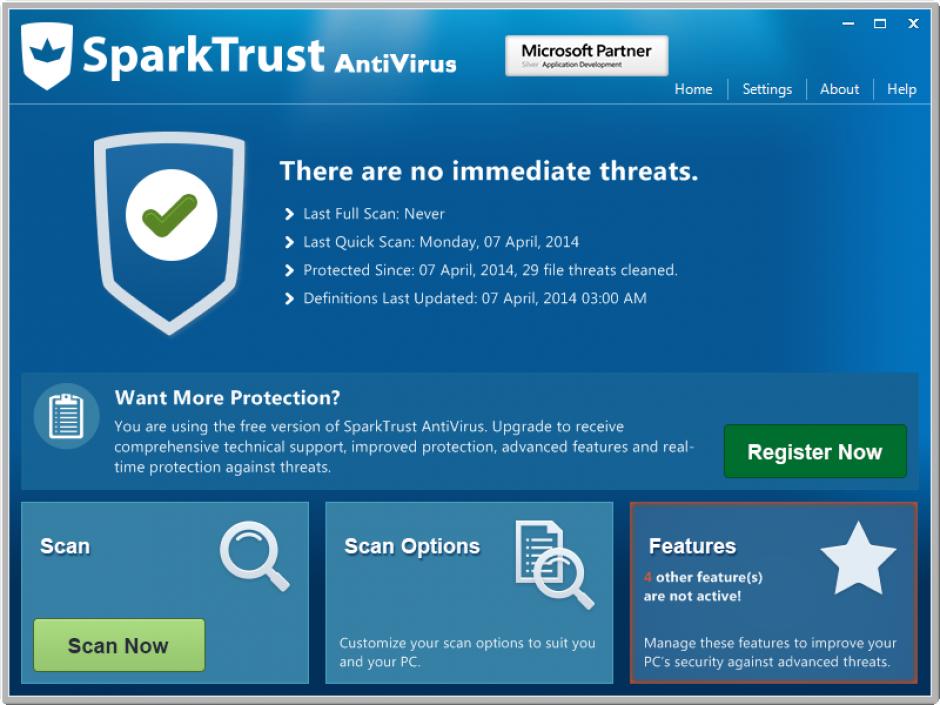 SparkTrust AntiVirus main screen