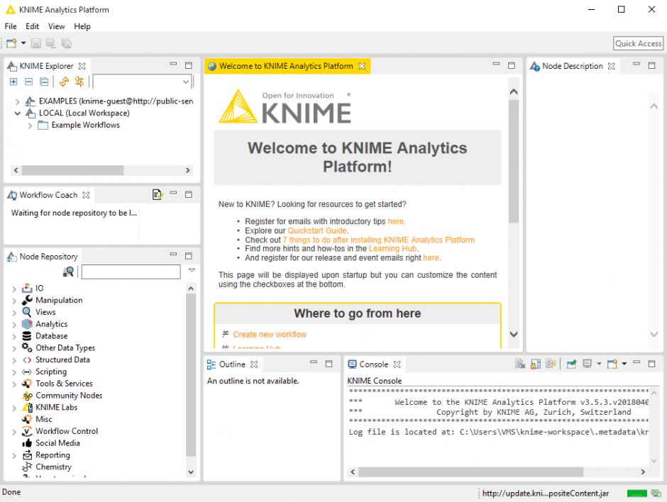 KNIME Analytics Platform main screen