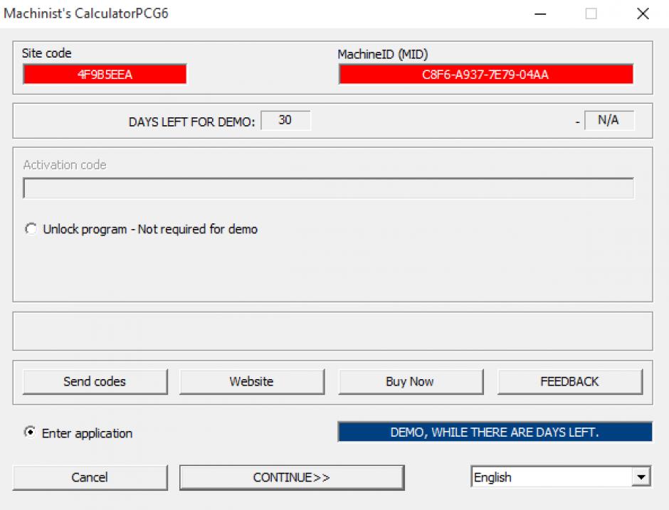 Machinist's Calculator main screen