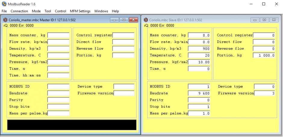 ModbusReader main screen