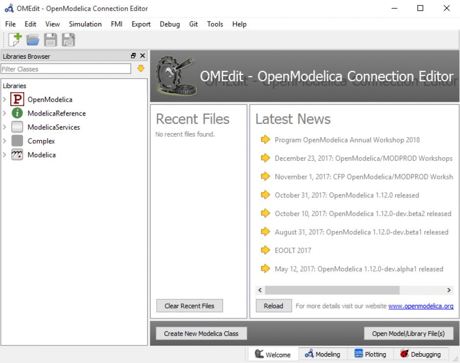 OpenModelica Connection Editor main screen