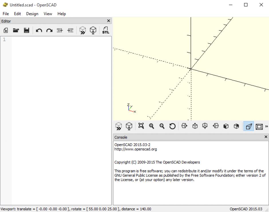 OpenSCAD main screen