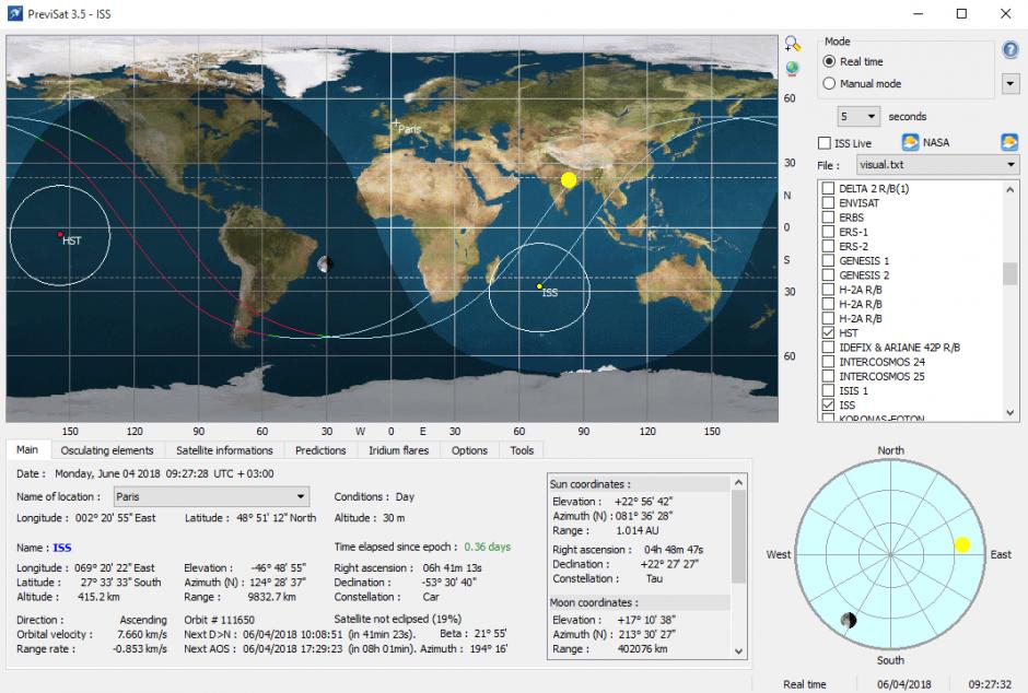 PreviSat main screen