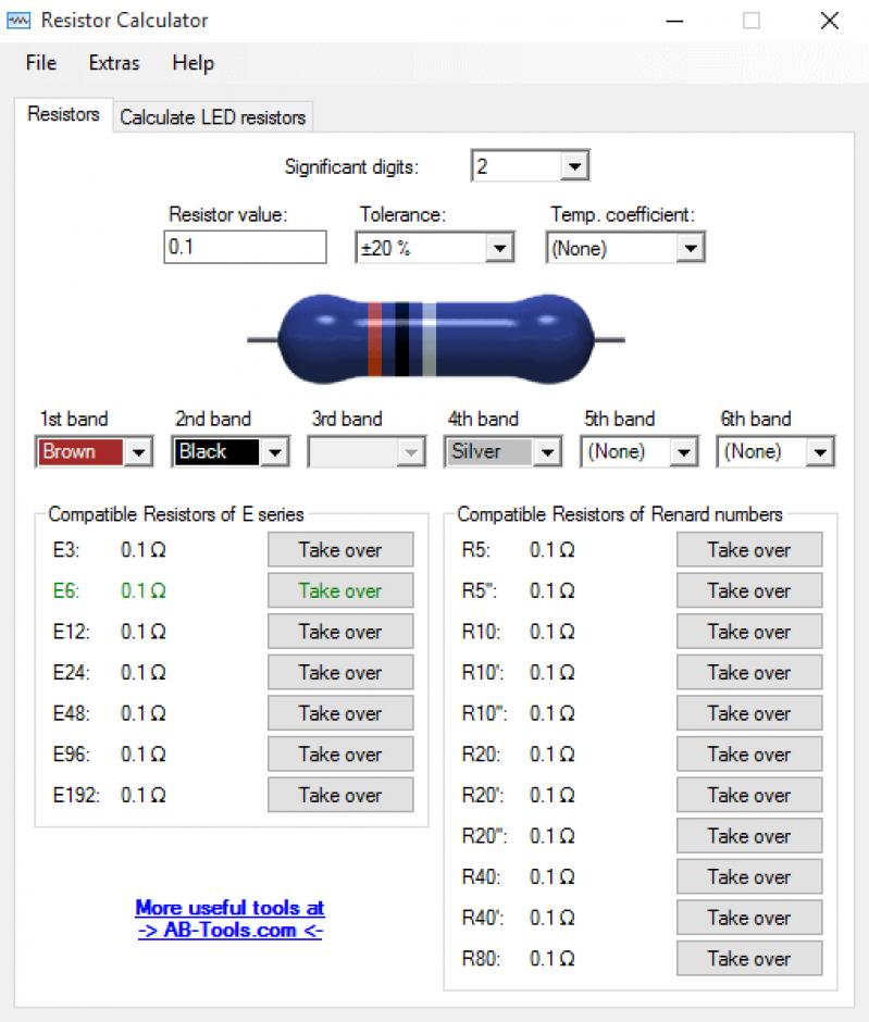 Resistor Calculator main screen