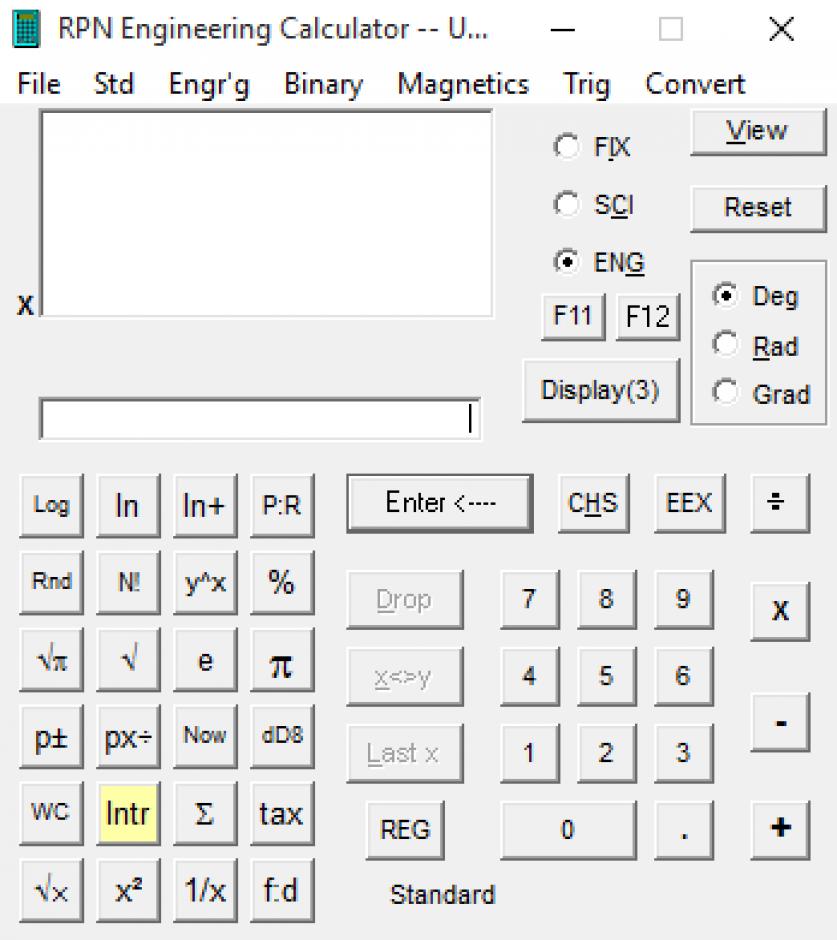 RPN Engineering Calculator main screen