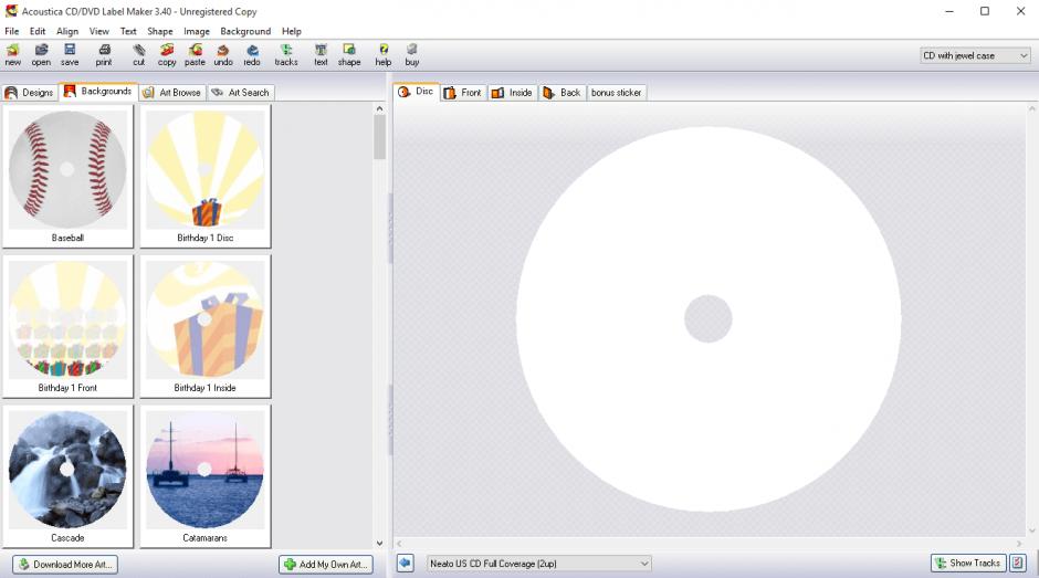 Acoustica CD DVD Label Maker main screen