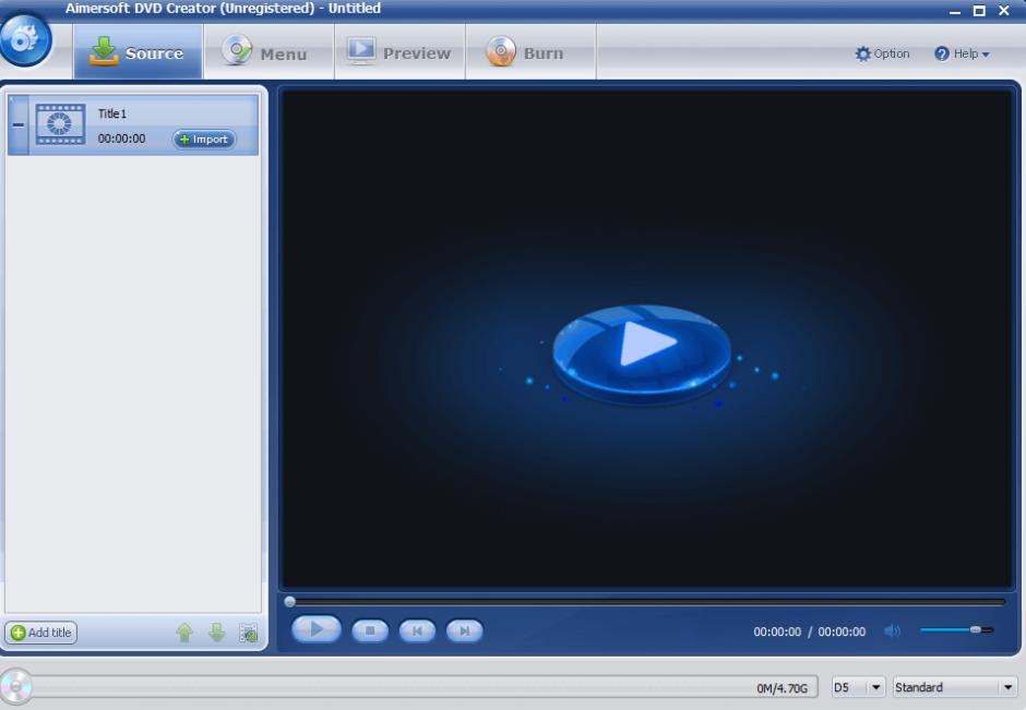 Aimersoft DVD Creator main screen