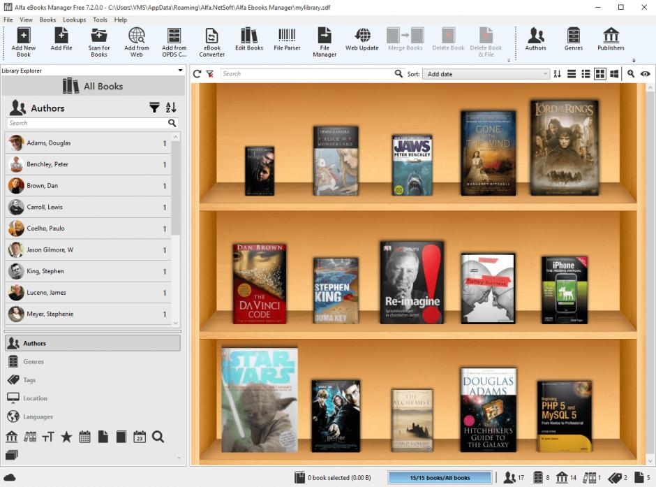 Alfa eBooks Manager main screen