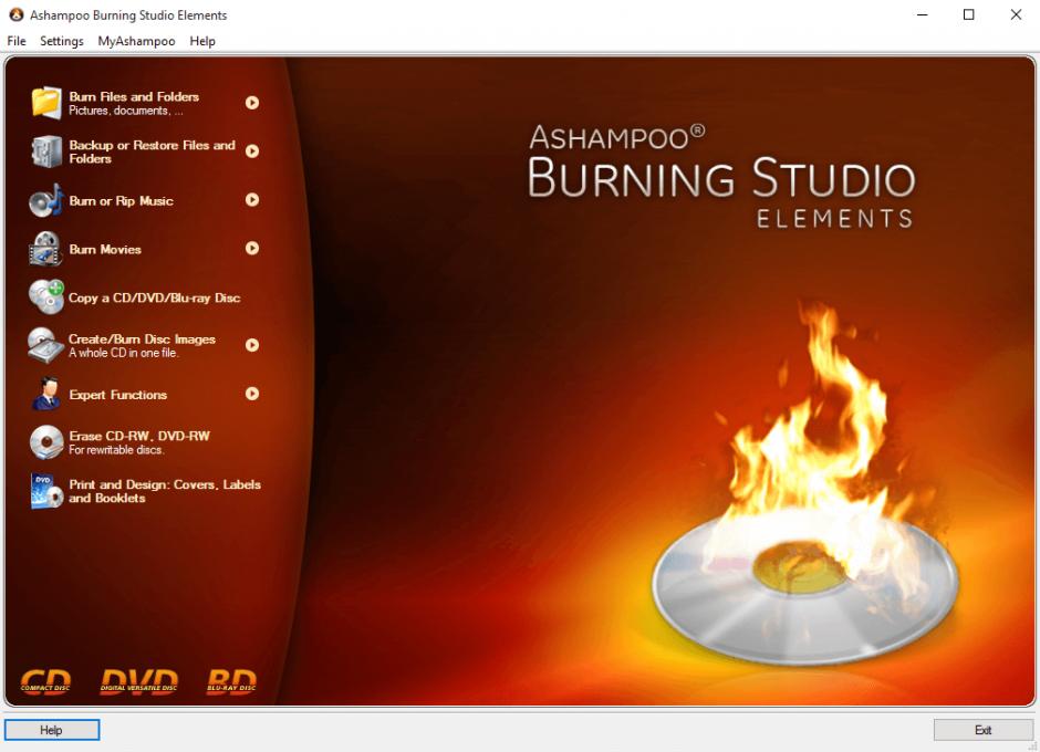 Ashampoo Burning Studio Elements main screen
