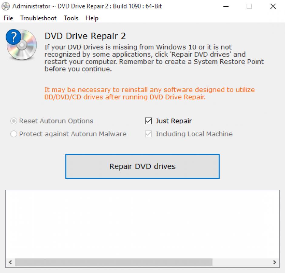 DVD Drive Repair main screen