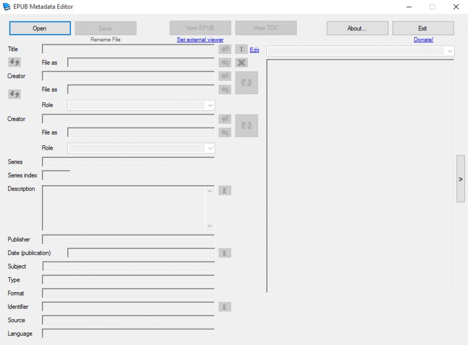 EPUB Metadata Editor main screen