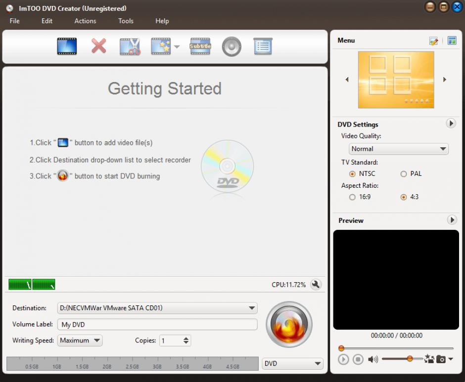 ImTOO DVD Creator main screen