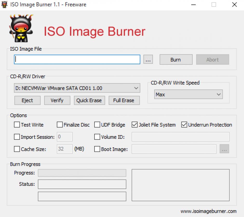 ISO Image Burner main screen