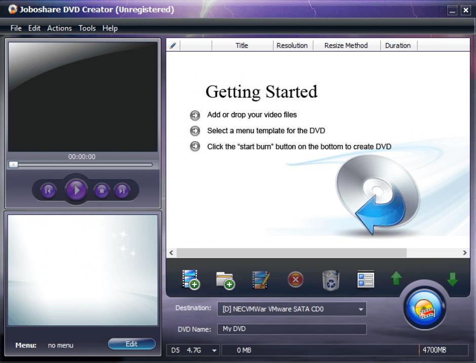 Joboshare DVD Creator main screen