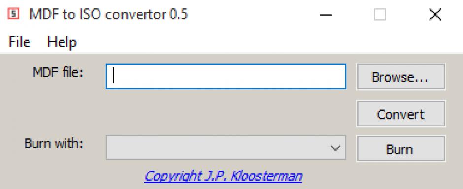 MGET MDF naar ISO convertor main screen