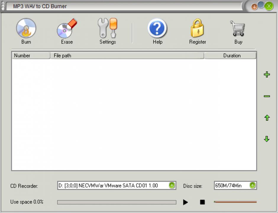 MP3 WAV to CD Burner main screen