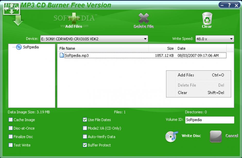 Ultra MP3 CD Burner main screen