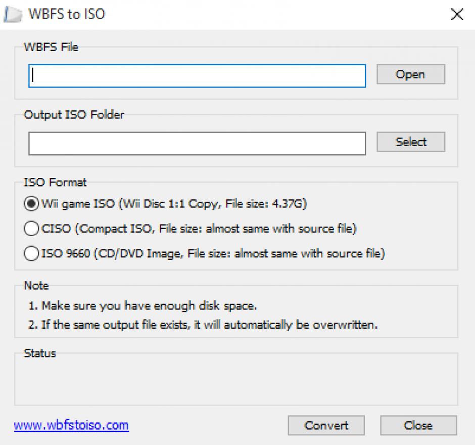 WBFS to ISO main screen