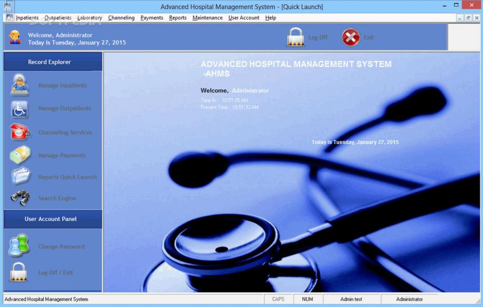 Advanced Hospital Management System main screen