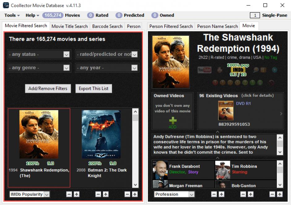 Coollector Movie Database main screen