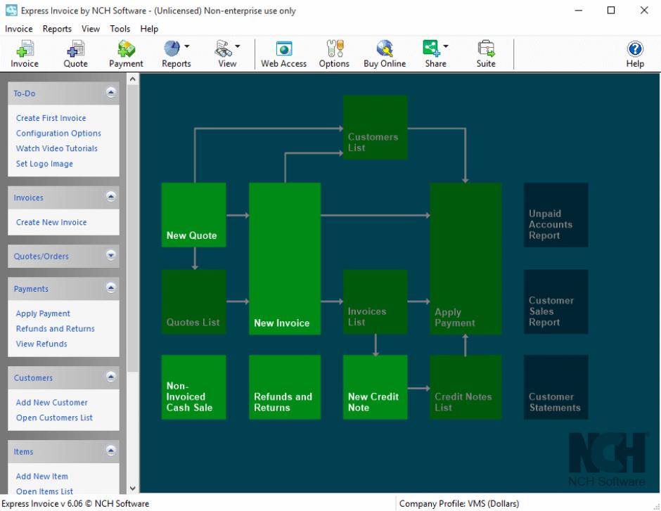 Express Invoice Invoicing Software main screen