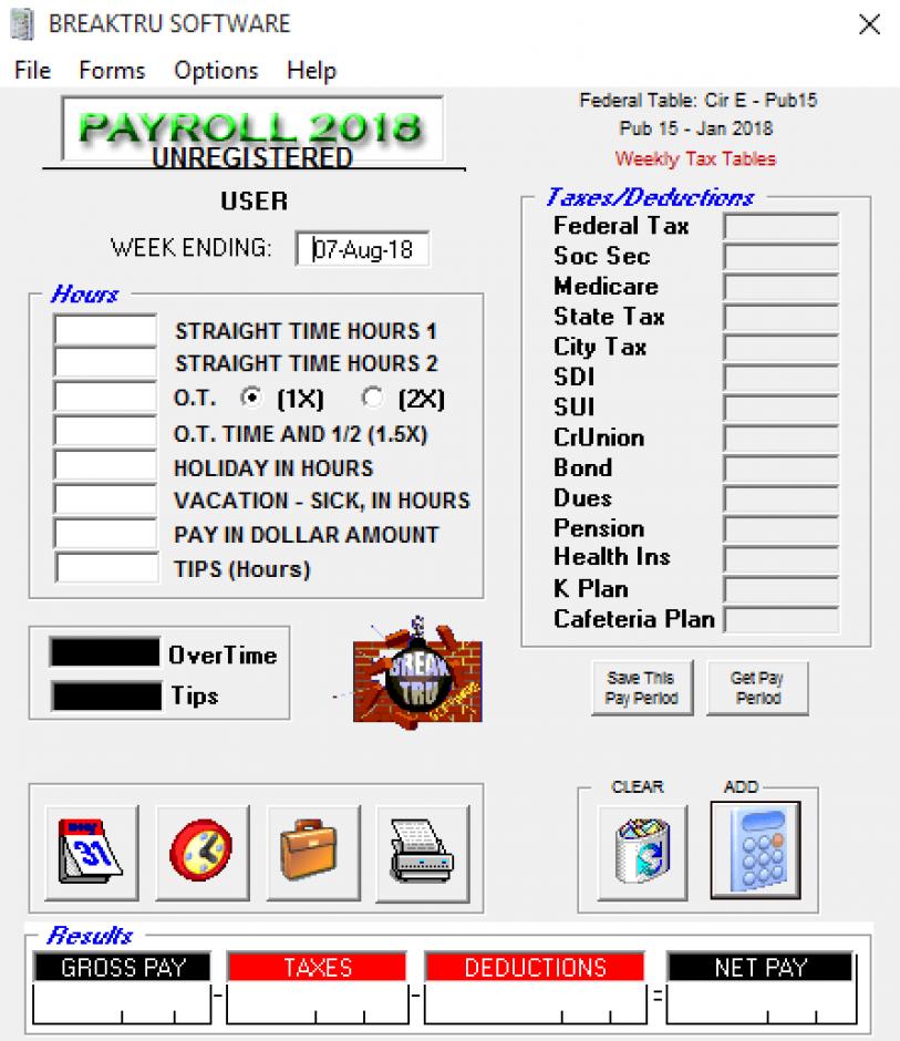 Payroll 2018 main screen
