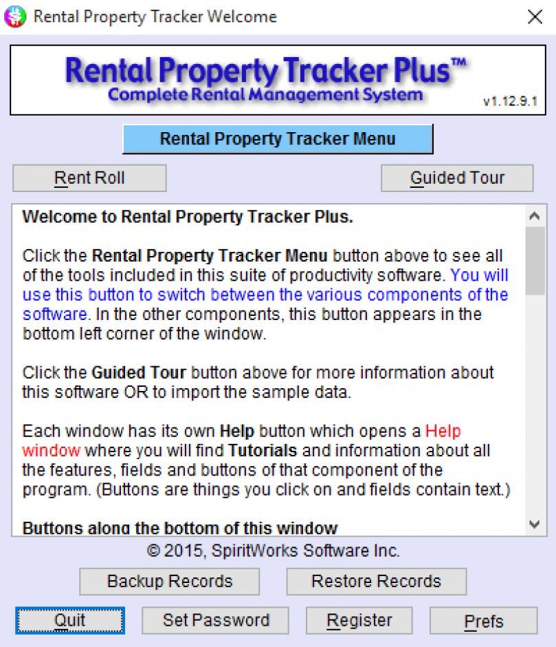 Rental Property Tracker Plus main screen