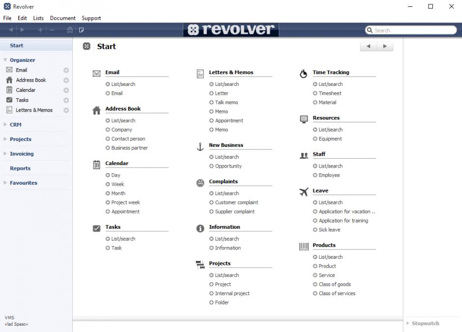 Revolver Office main screen