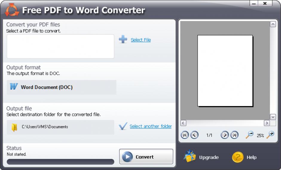Free PDF to Word Converter main screen