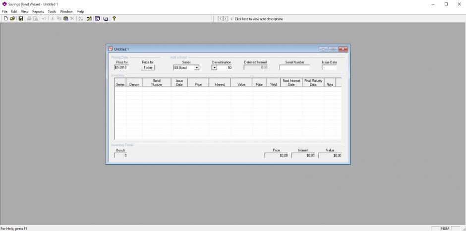 Savings Bond Wizard main screen