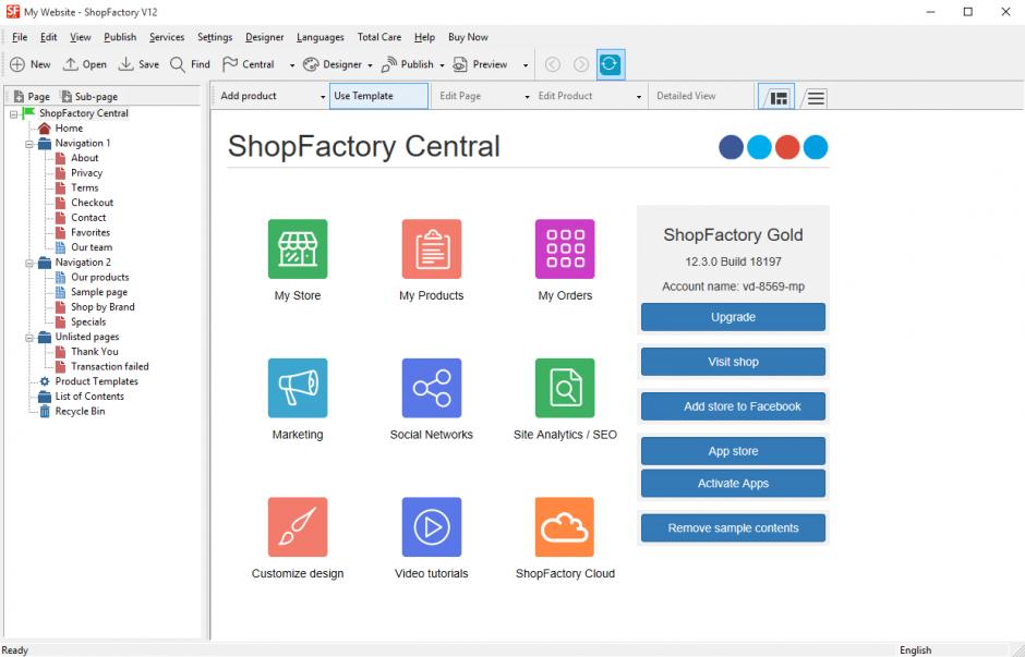 ShopFactory main screen