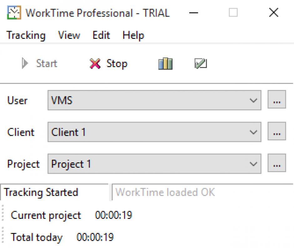 WorkTime Professional main screen