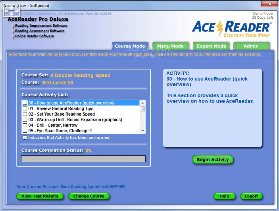 AceReader Pro Deluxe main screen