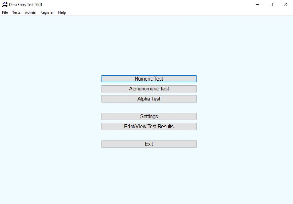 Data Entry Test 2009 main screen