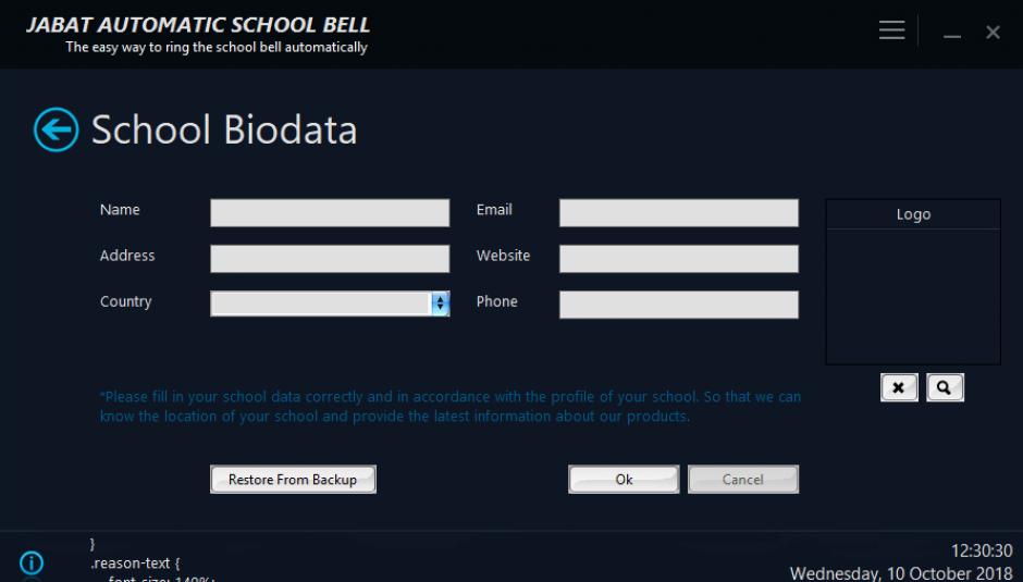 Jabat Automatic School Bell main screen