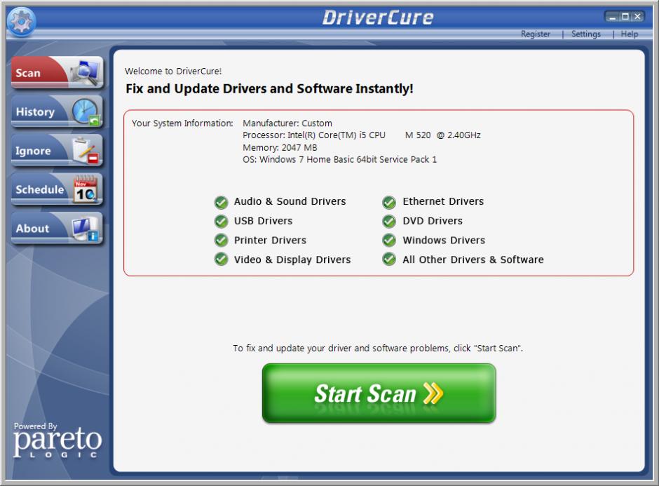 ParetoLogic DriverCure main screen