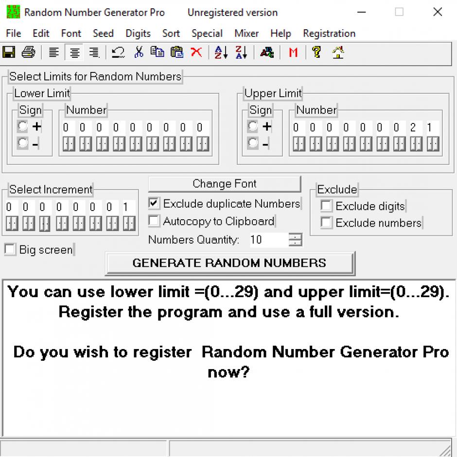 Random Number Generator Pro main screen