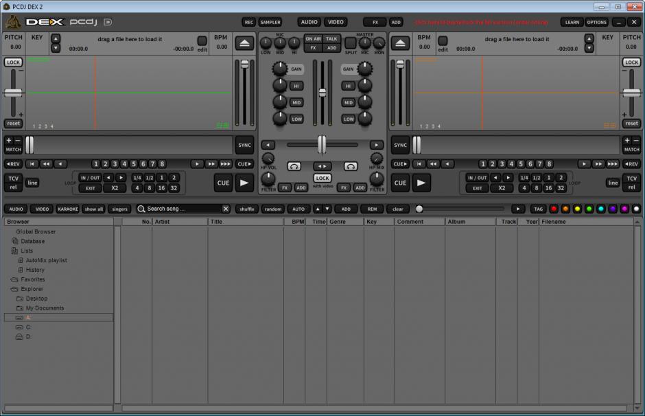 PCDJ DEX main screen
