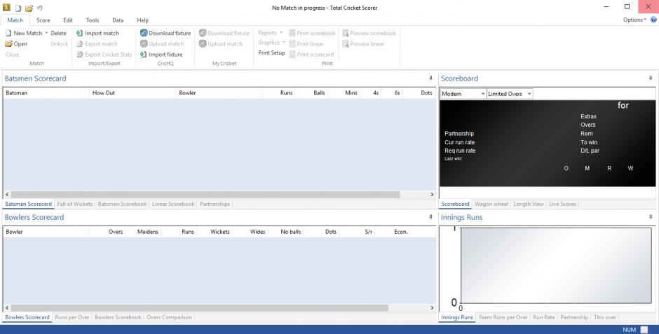 Total Cricket Scorer main screen