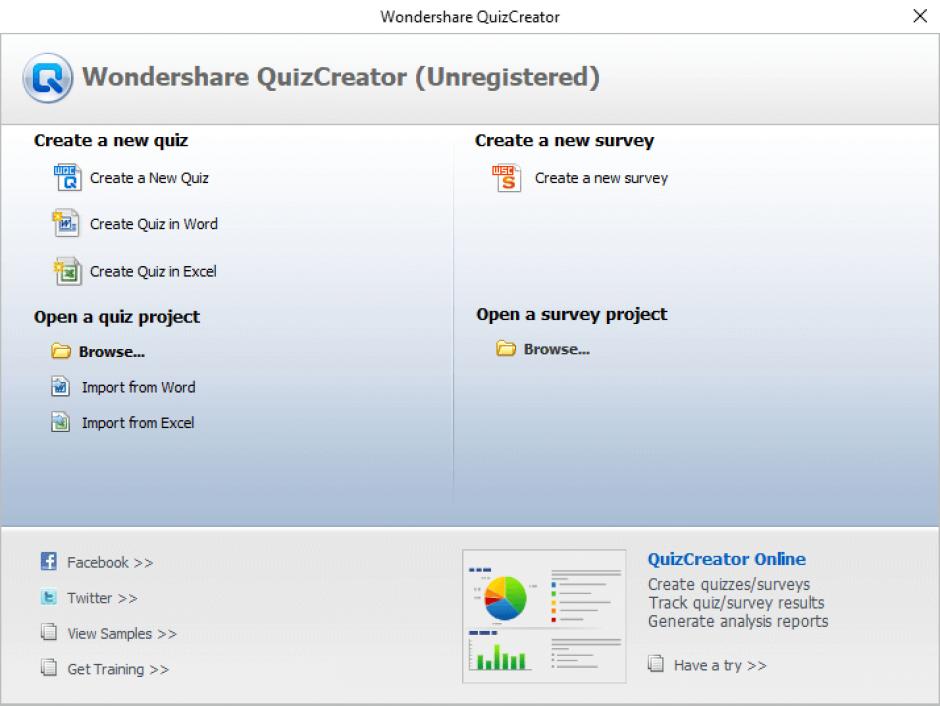 Wondershare QuizCreator main screen