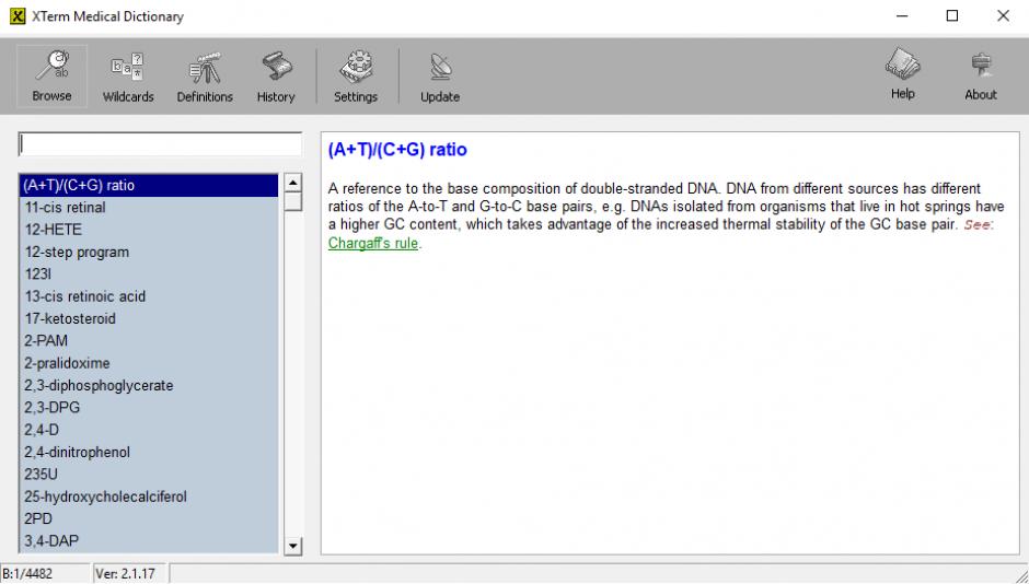 XTerm Medical Dictionary main screen